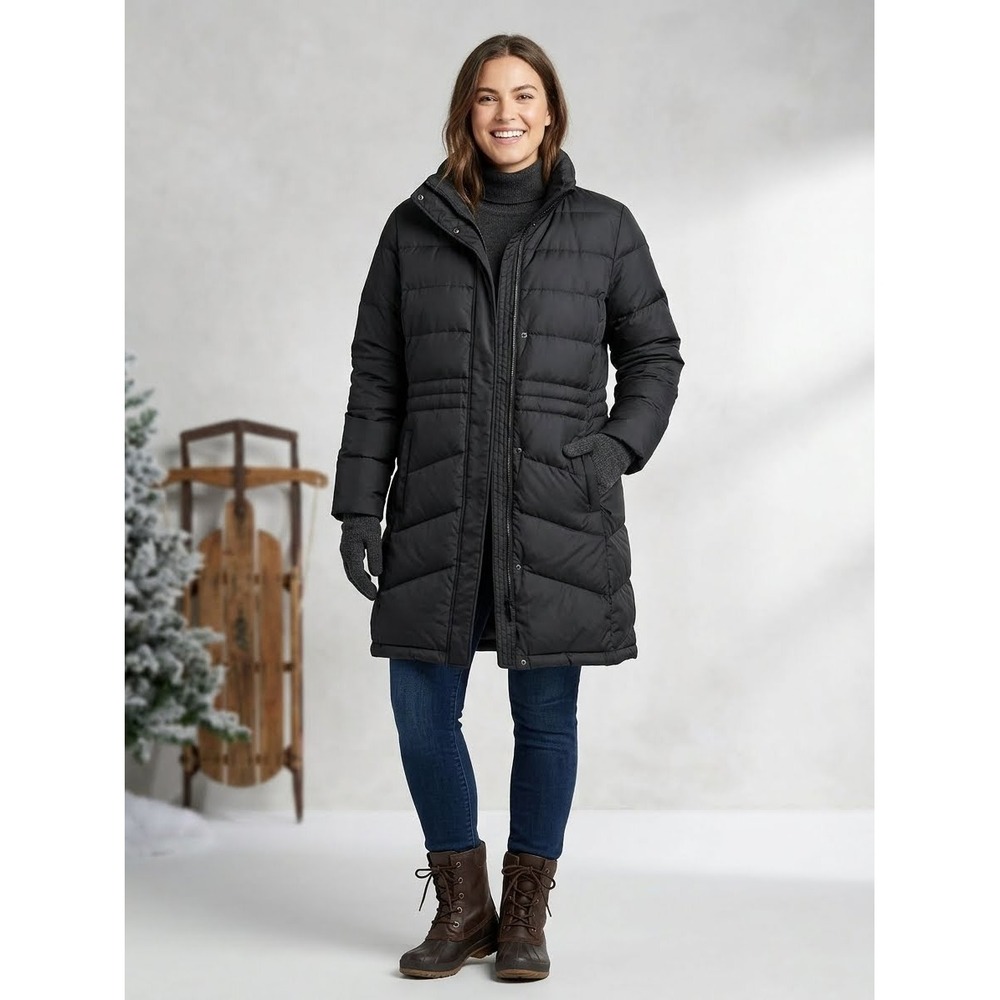 LL Bean Womens Ultralight 850 Down Hooded Coat Black Puffer Parka Jacket Large